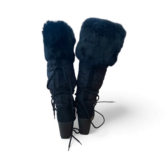 EUC Coach Sofie Black Wedge Heel Boots Quilted Fur Chic Goth Classic Winter Sz6B - Picture 6 of 9
